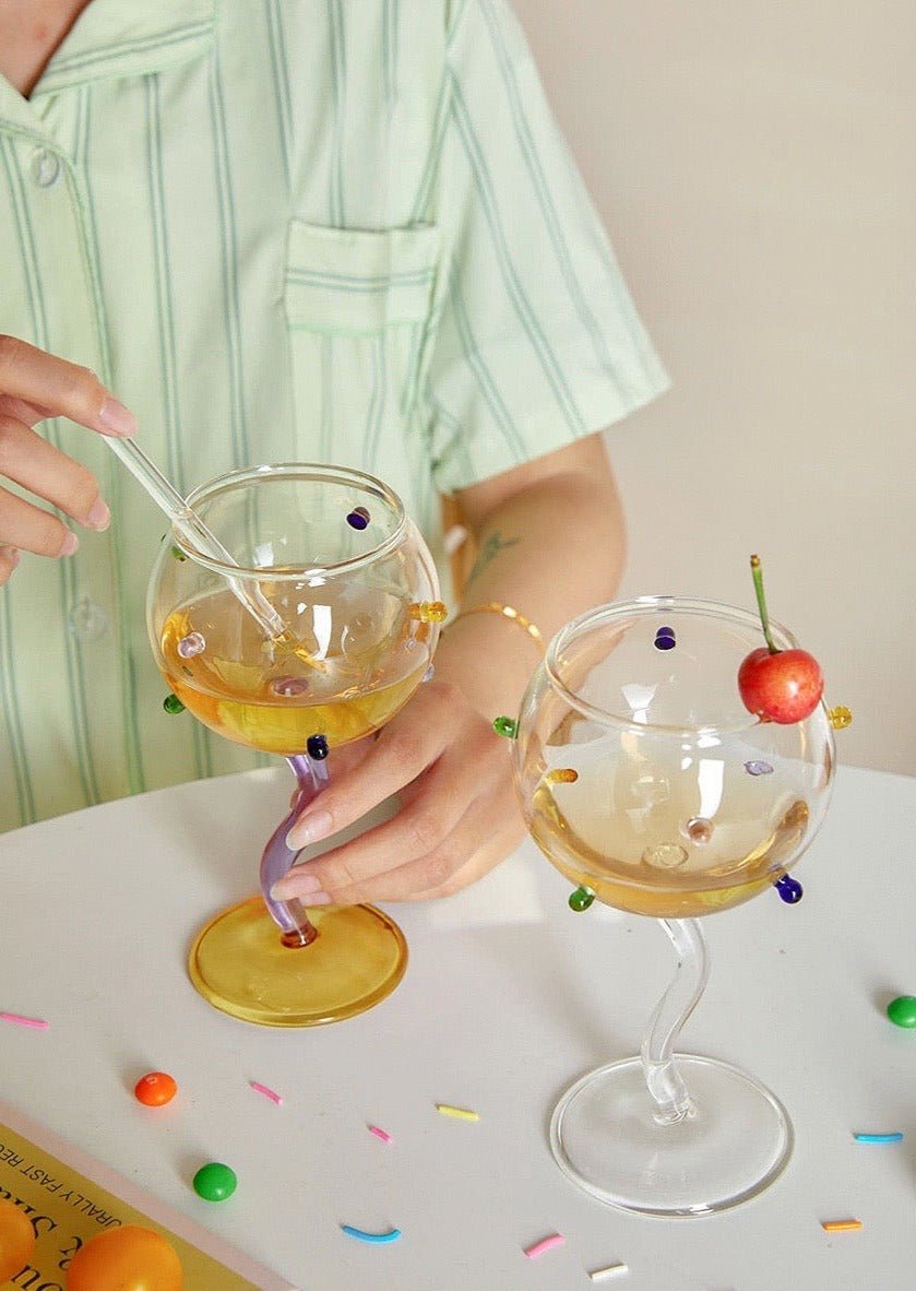 Hand Blown Rainbow Sprinkles Wine Glasses