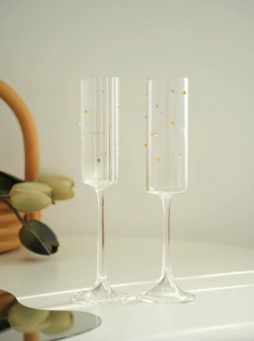 Hand blown Rainbow Sprinkles Champagne Flutes 2-Pcs set