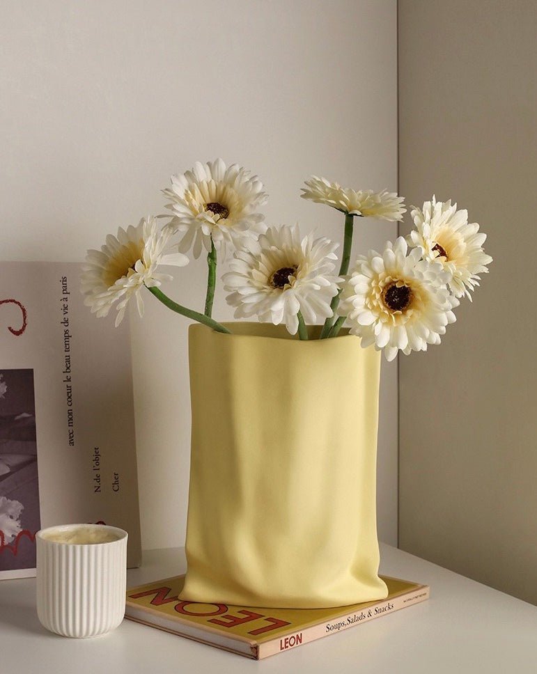 Handmade Ceramic Wrinkle Vase in Morandi Colors