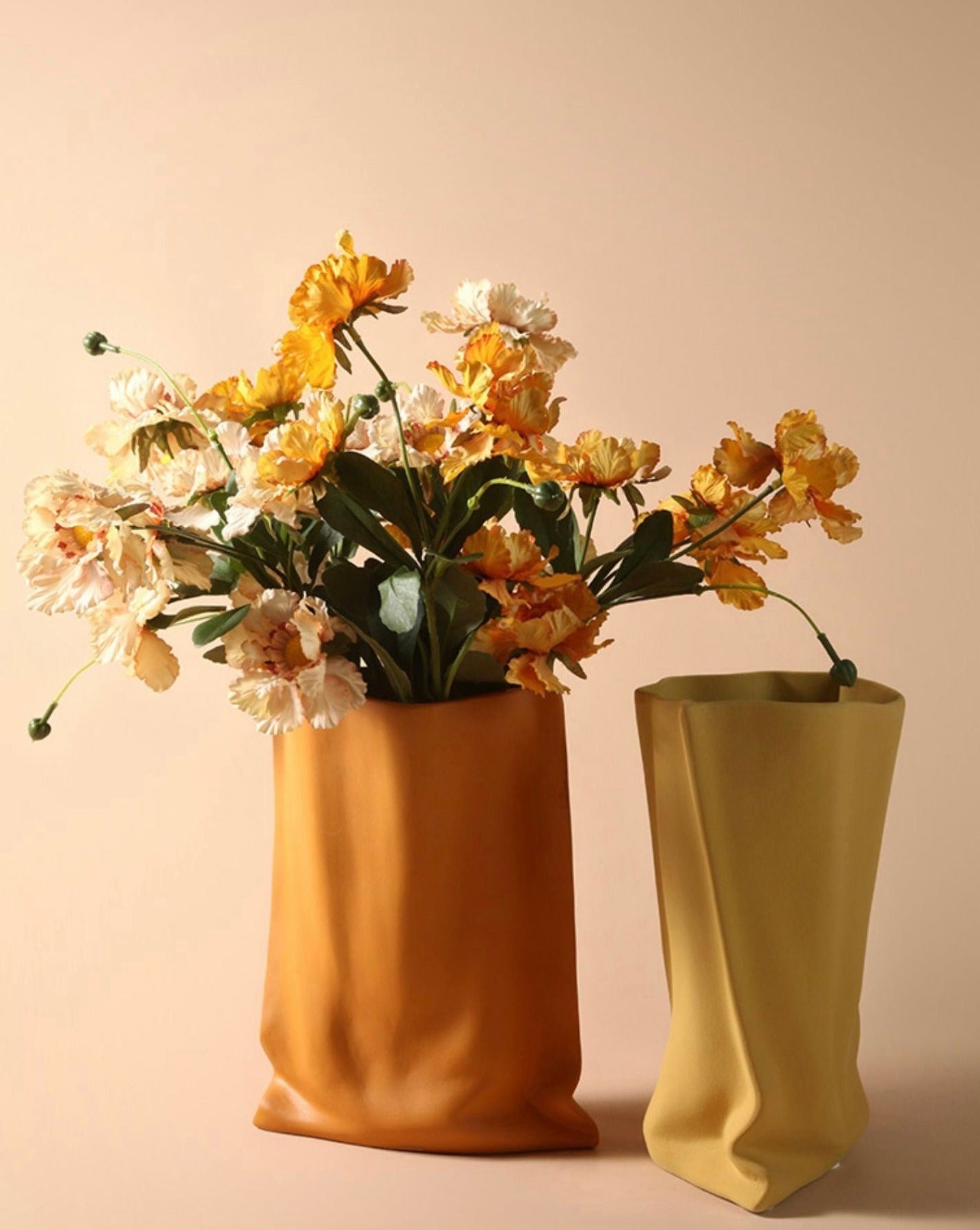 Handmade Ceramic Wrinkle Vase in Morandi Colors