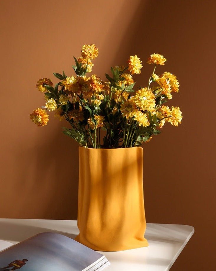 Handmade Ceramic Wrinkle Vase in Morandi Colors