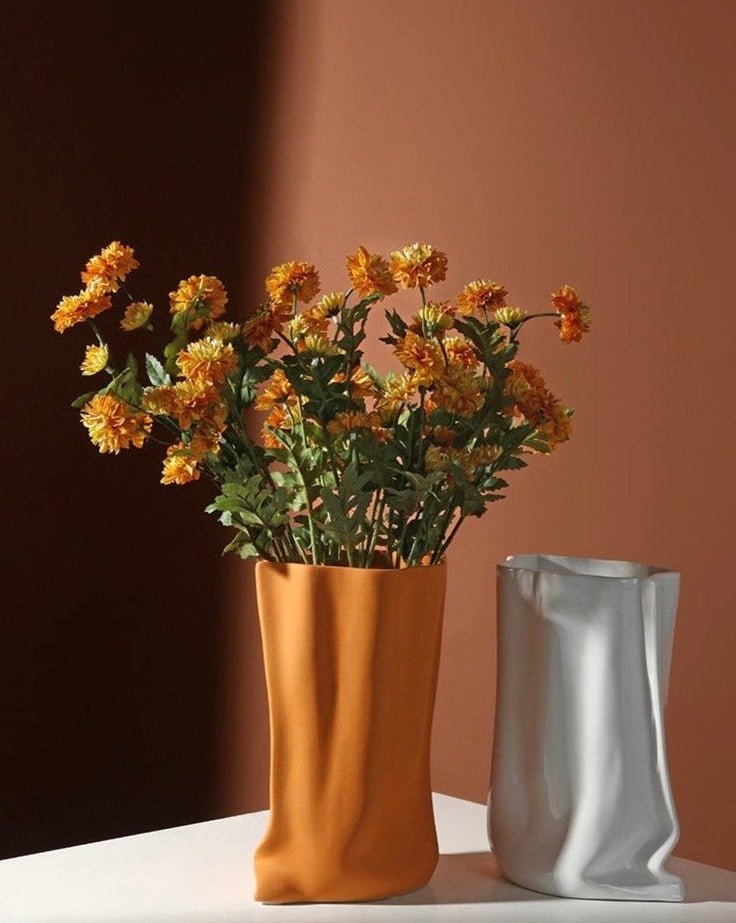 Handmade Ceramic Wrinkle Vase in Morandi Colors